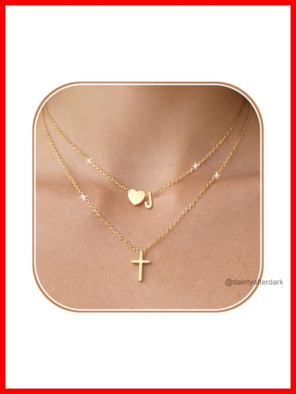 Layered Cross & Initial Necklace 18K Gold Plated Dainty Faith Jewelry